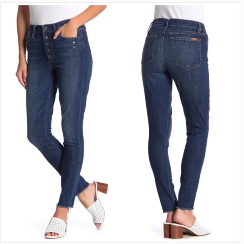Joe's Jeans High Rise Skinny Ankle La Brea Raw Hem Button Fly Jeans 26